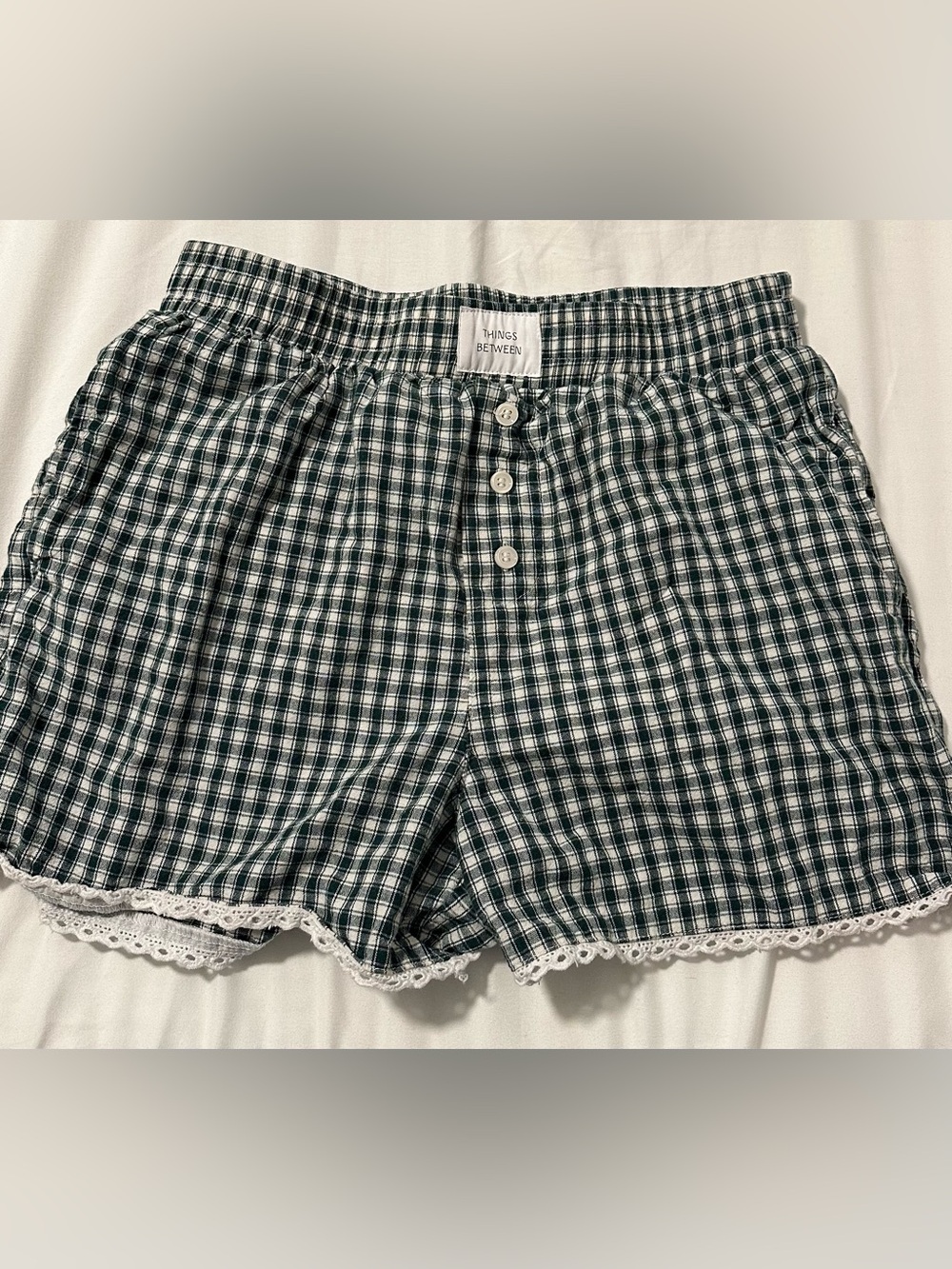 Things Between Lacey Gingham Boxer Shorts Green Women's Size S